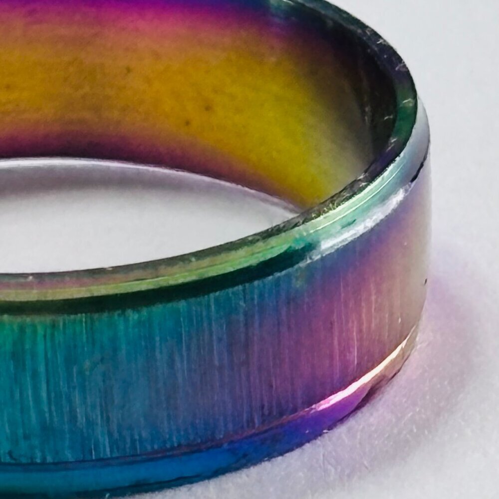 Rainbow Titanium Band Ring Oil Slick Multicolor Unisex - Picture 3 of 9